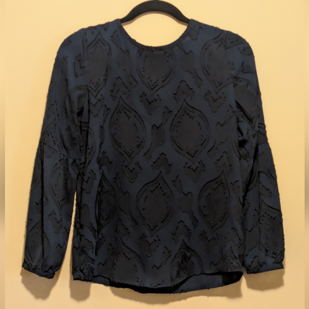 LOFT Burnout Teal Long Sleeve Blouse | XS Petite